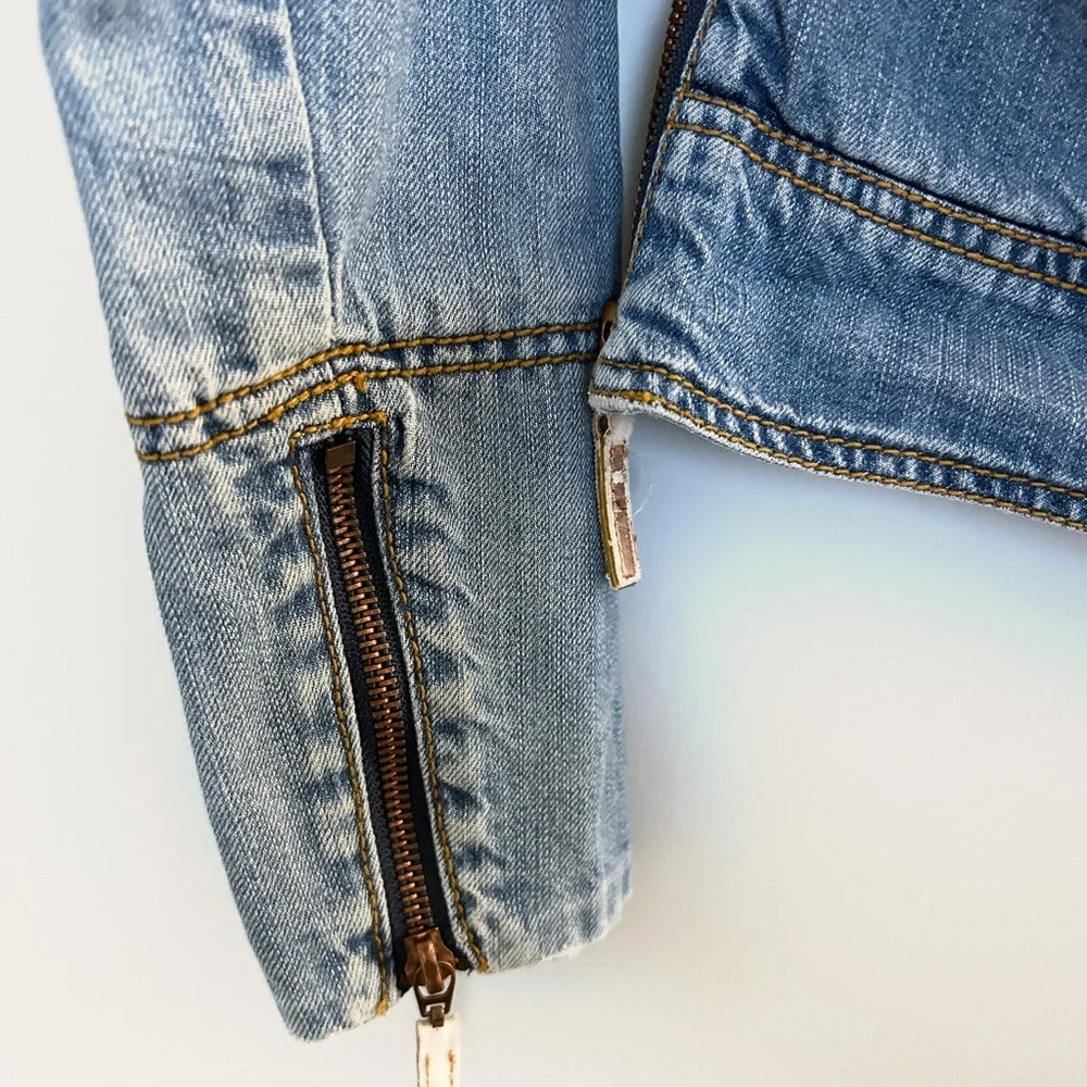 Workers for Freedom Cropped Denim Moto Jacket Y2K Indie Sleaze Size 4